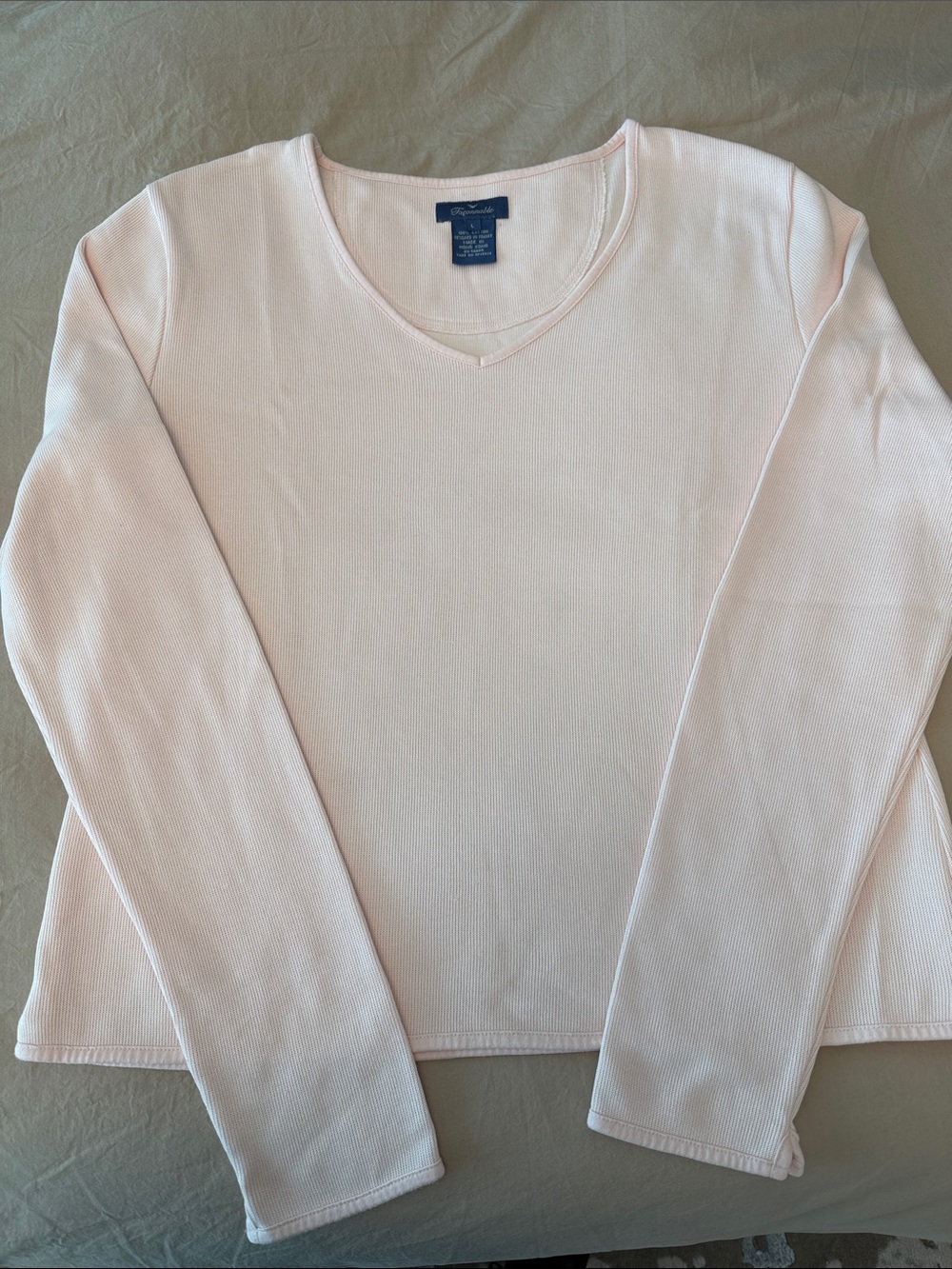 Facconable Light Pink Long Sleeve Ribbed Top
